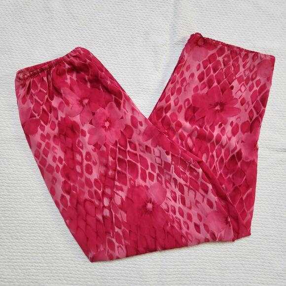 No brand Pants - Pink Flowy Lightweight Floral Patterned Wide Leg Summer Pants